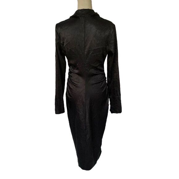 Samsoe Samsoe Ivana Black Crepe Textured Long-Sleeve Collared Midi Dress Size L - Picture 5 of 11